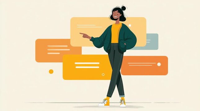 Minimal animated character pointing as text zones appear sequentially, guiding attention step by step with clean motion&mdash;ideal for explainers, onboarding, UI and CTA-focused ads.
