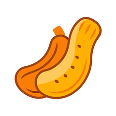Fototapeta premium Two yellow crookneck squashes with orange outline illustration