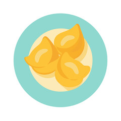 Three dumplings on a plate in simple flat design