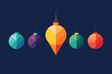 Collection of bright and colorful bauble icons in diverse shapes, ideal for holiday greeting cards and festive website elements.