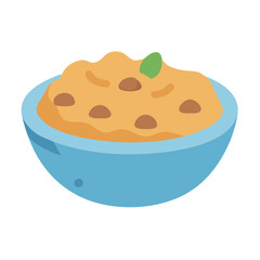 Illustration of tasty hummus in blue bowl on white background