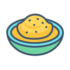 Stylized illustration of yellow dessert in a green bowl