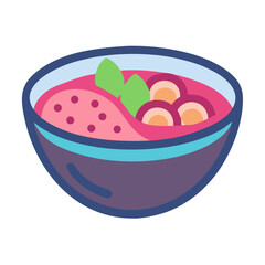 Stylized bowl of soup with basil and dumplings graphic