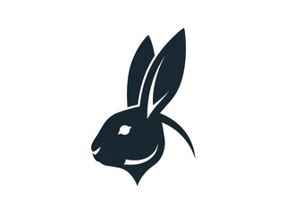Minimalist Rabbit Head Silhouette in Profile Facing Left
