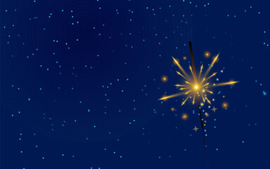 Sparkler Light on Night Snowfall Background with Copy Space