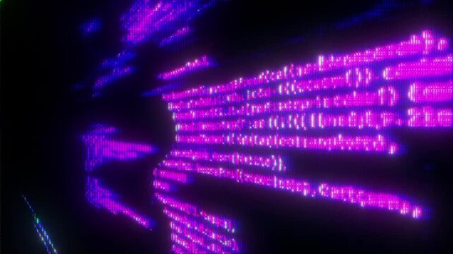 4K Purple Digital Code Glitch Animation with Streaming Programming Text Signal Distortion Pixel Noise and Data Interference as Reusable Interface Overlay Layer for UI HUD Systems Motion Graphics VFX
