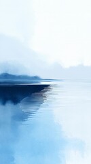 Watercolor background with ripples on calm lake,blue and white color,flat design,copy space,banner