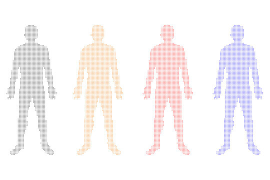 Colorful human body dotted design pixelated art set in soft pastel tones isolated on white background