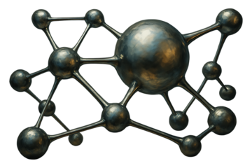 Interconnected Metallic Sphere Network Isolated on a Transparent Background