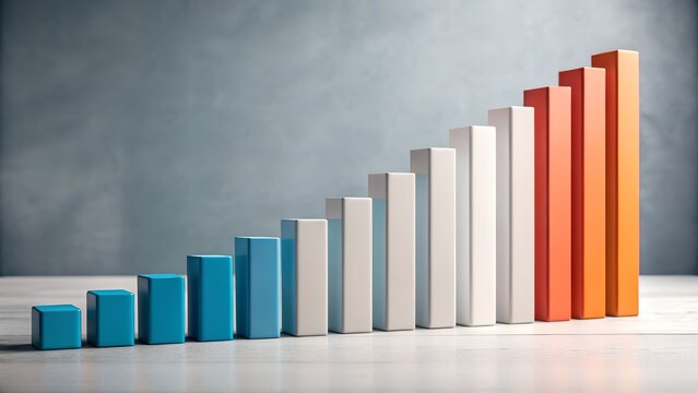 Abstract 3D bar chart arranged neatly over a white surface - Powered by Adobe
