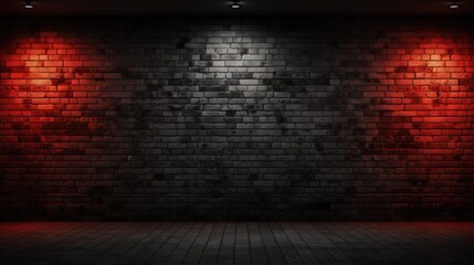 A textured brick wall illuminated by red and white lights, creating a dramatic atmosphere.