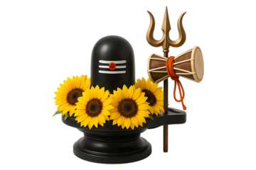 Shiva Lingam with Sunflower Garland and Trident Isolated on a Transparent Background