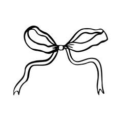 Hand-drawn doodle of a decorative ribbon bow with long flowing tails