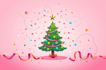 Merry Christmas Holiday Celebration Illustration, Festive Winter Greeting Design