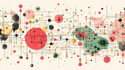 Obraz premium Data flow cyberspace top view flat design water color colored pastel. 