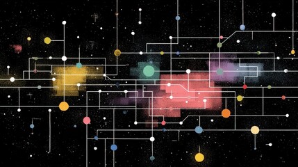 Obraz premium Data flow cyberspace top view flat design water color colored pastel. 