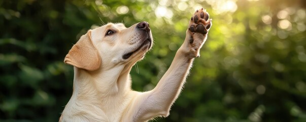 Adorable Labrador Retriever Puppy Raising Paw in Natural Setting