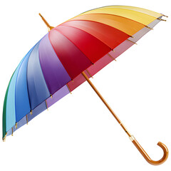 Colorful rainbow umbrella isolated on transparent background, rain protection weather accessory concept for safety and lifestyle design.
