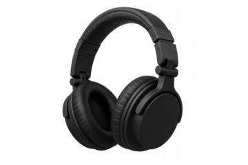 Black over-ear headphones providing personal audio experience for music listeners on transparent background