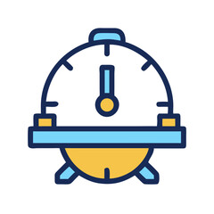 Stylized alarm clock illustration on black background in blue