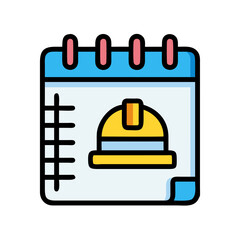 Construction schedule flat vector icon with safety helmet icon