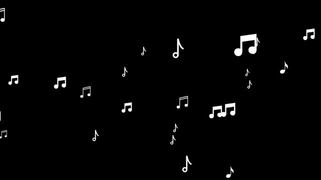 Flying up musical symbols with Alpha Matte, Particle Music Notes isolated background. animated flying music notes and soft particle overlay, Concept of music, song, melody