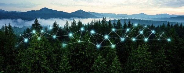 Connection of Nature and Technology with Forest Landscape Background