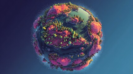 Future planet visualization top view flat design animation vivid. 