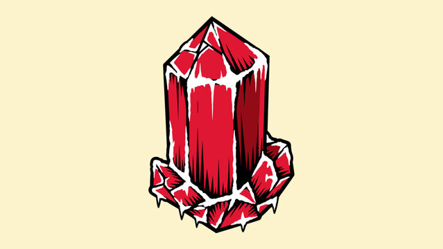 Illustration of a vibrant red crystal formation with sharp edges.
