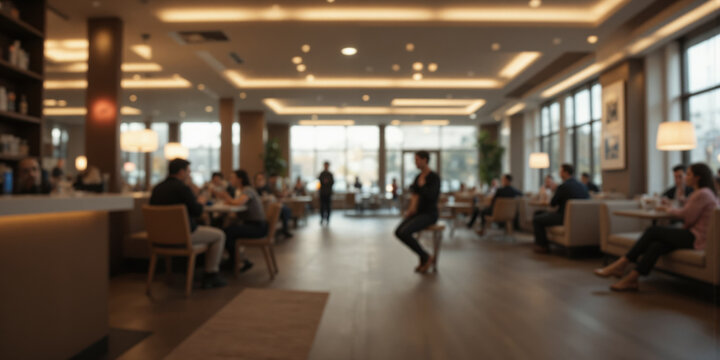 Warm Blurred Interior Background Bokeh A heavily blurred background image of a warm, inviting interior space, possibly a cafe