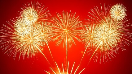 Golden fireworks bursting in night sky