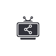 Naklejka premium Live sharing television icon with connection symbols, suitable for content distribution, media sharing, and digital broadcasting networks.