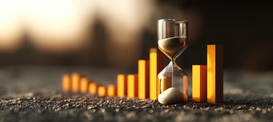 Sand Timer and Bar Graphs Symbolizing Deadlines and Progress in Cinematic Realism