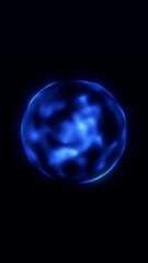 Futuristic glowing plasma sphere with smooth blue surface and soft light aura. Abstract 3D energy shape on dark background. Sci-fi digital object for modern visual design and tech projects.
