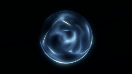 Futuristic silver plasma sphere slowly moowing in darkness. Smooth 3D glowing orb with abstract light reflections. Ideal for sci-fi, tech or cinematic motion backgrounds.