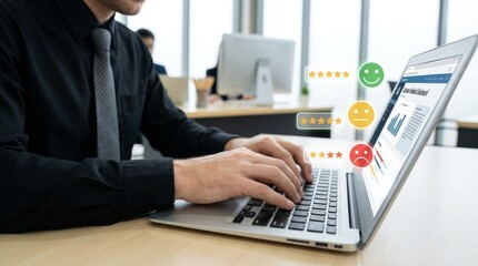 Employee Using Laptop, Office Environment, Visual Feedback System