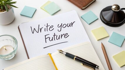 A pen writing the phrase Write your Future on a notepad