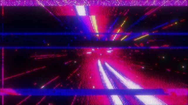 4K Neon Digital Glitch Tunnel Animation with RGB Light Trails Signal Distortion Pixel Noise and Screen Interference as Reusable Interface Overlay Layer for UI HUD Motion Graphics Systems