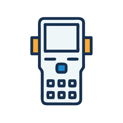 Handheld scanner device on black background, simple graphic style