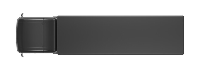 A minimalist, high-angle shot showcases a modern dark gray semi-trailer truck with a clean, unbranded design, perfect for logistics and transport themes