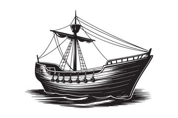 Vintage Wooden Sailing Ship Caravel Nautical Illustration © Sadek