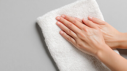A hand is washing a towel