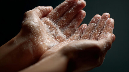 Two hands are covered in white powder