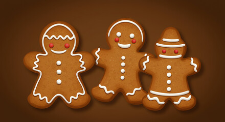 Gingerbread cookies on brown background