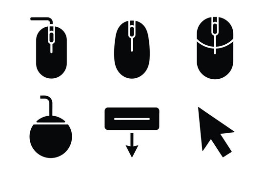 Computer mouse and navigation cursor black icon collection