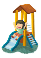 Little girl playing on the slide