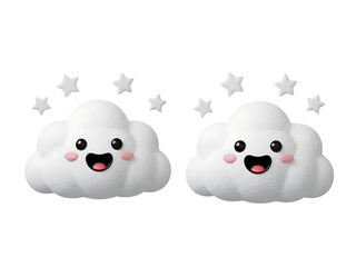Obraz premium Cute 3D Smiling Cloud Characters with Stars Isolated on transparent background, png