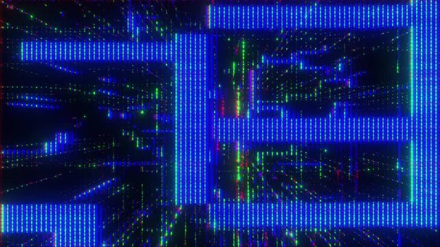 4K Futuristic Cyber Maze Glitch Animation with Abstract Digital Pathways Signal Errors Pixel Distortion and Data Noise as Looping Interface Overlay Layer for UI HUD Systems Motion Graphics Compositing