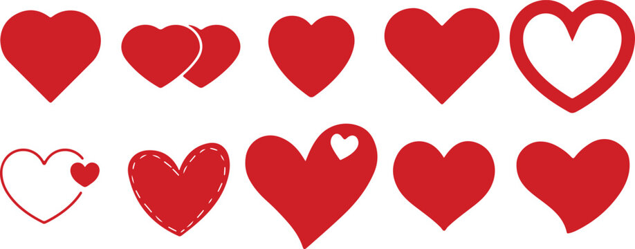 Heart set red heath line design symbol Valentines day. Set of 10 red Heart icon. hand drawn love symbol collection heart shape inside representing love romance.