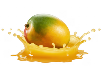 Mango with juice splash fruit isolated isolated on a transparent background